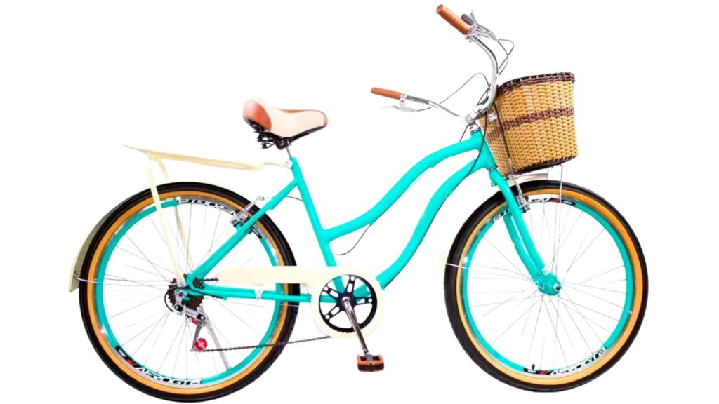 Bicicleta Aro 26 Retro Vintage Feminina Cesta Vime 6V Verde